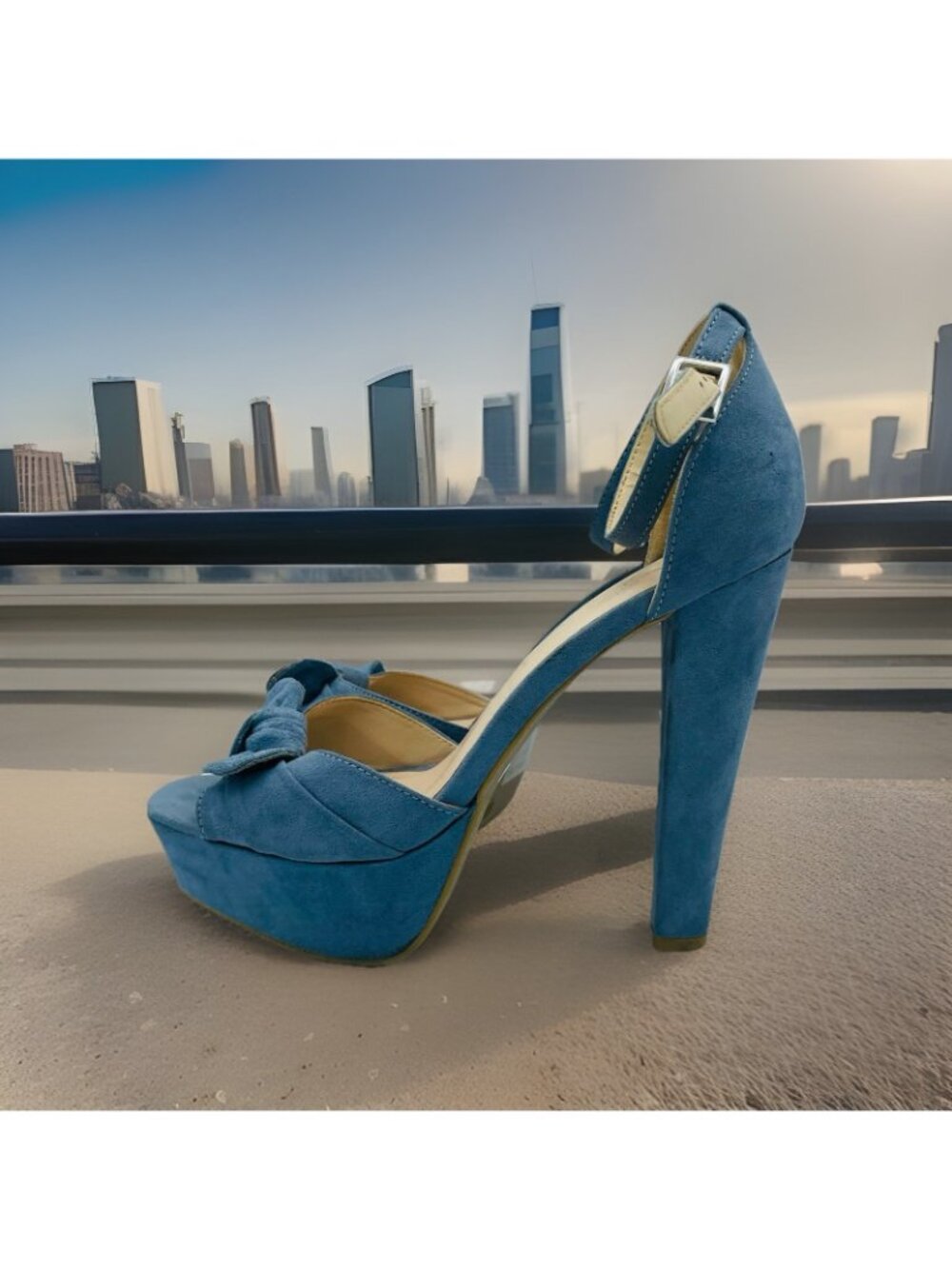 Charlotte Russe Womens High Heels Size 8 Blue Ankle Strap Bow Sandals Shoes - Picture 2 of 11